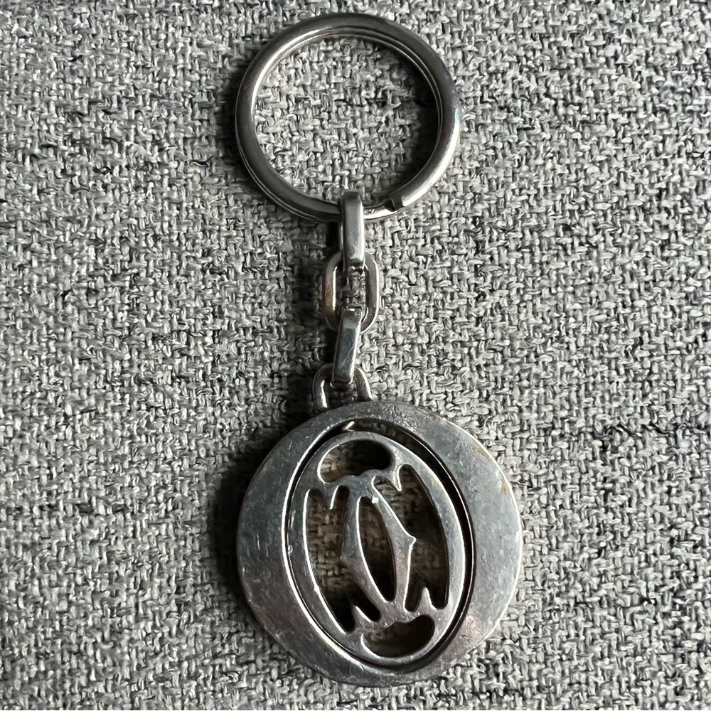 Cartier Silvertone stainless steel pivoting Double C key ring